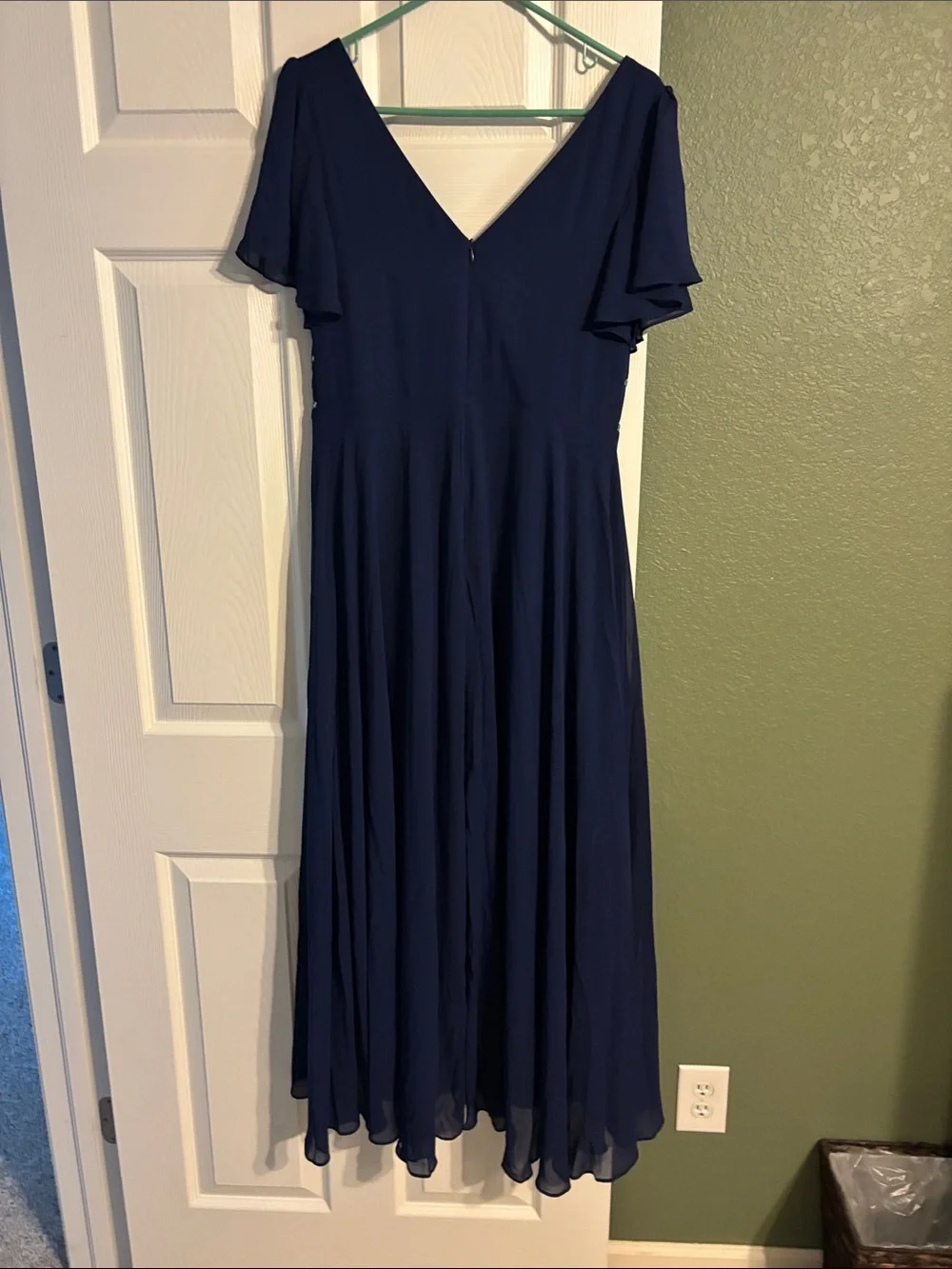 Ever Pretty Navy Blue Chiffon Midi Dress with Rhinestone Waistbands